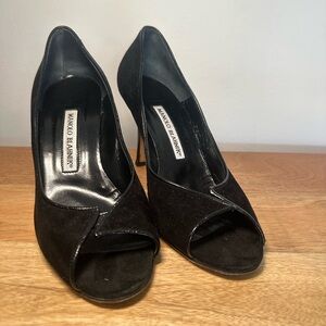 Manolo Blahnik Suede Open Toe Heel Size 7.5